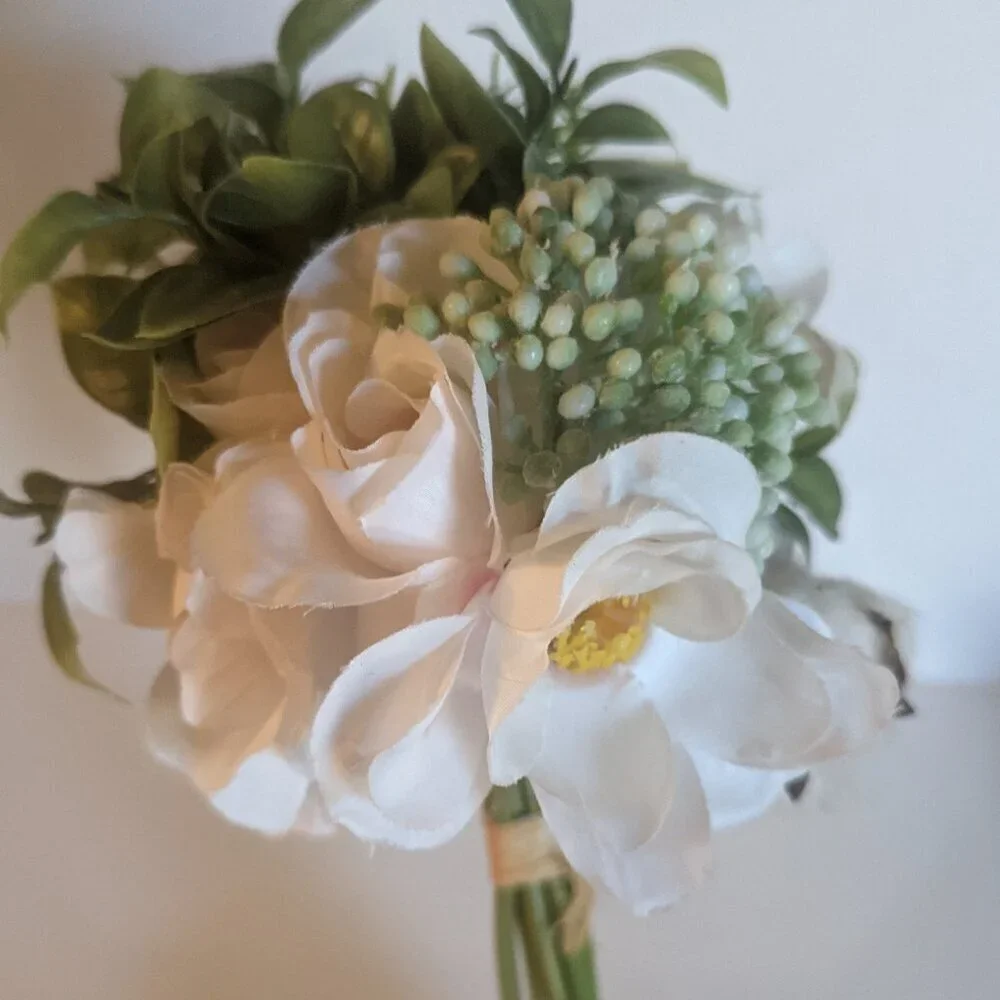 NWT Farmhouse Wedding Sm Faux White Floral Cotton Bouquet Mothers Day Gift Decor